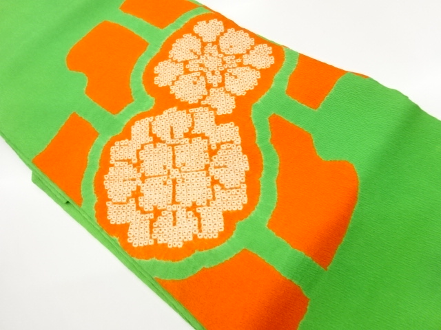 ふくれ織絞り変わり花菱・華紋に抽象模様名古屋帯